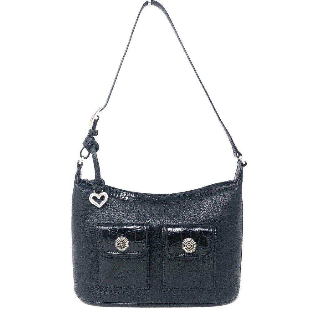 Brighton Queen of Love Pebbled Leather Shoulder Bag Black Y2k Croc Embossed Hobo